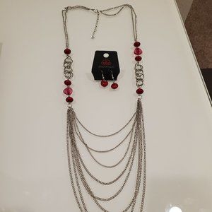 Silver Necklace and Earrings with pink beads